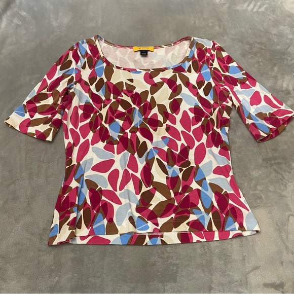 St. John Pink Brown Printed Scoop Neck Pullover Top 3278 - Picture 1 of 11